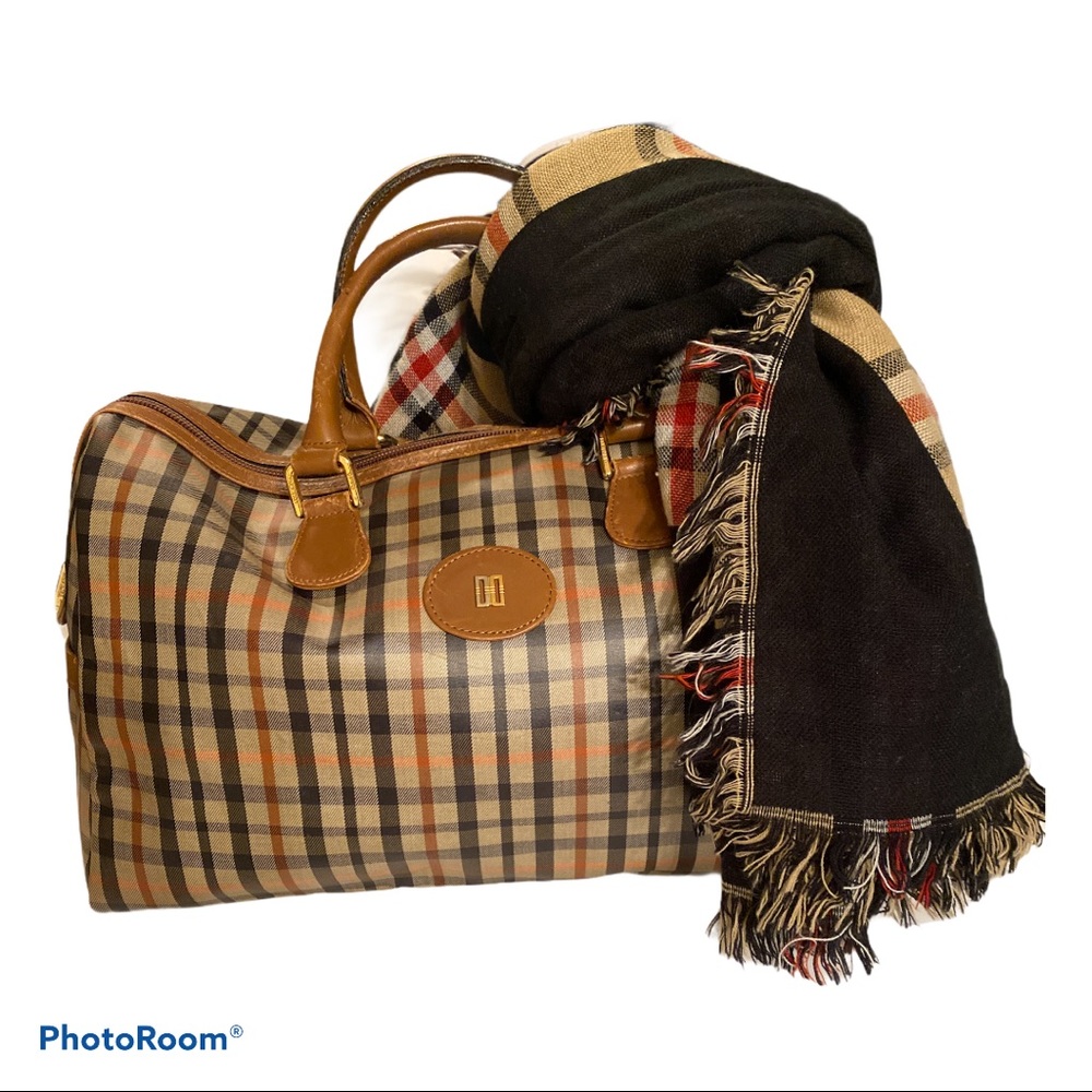 DAKS LONDON PLAID LARGE HANDBAG WITH SCARF